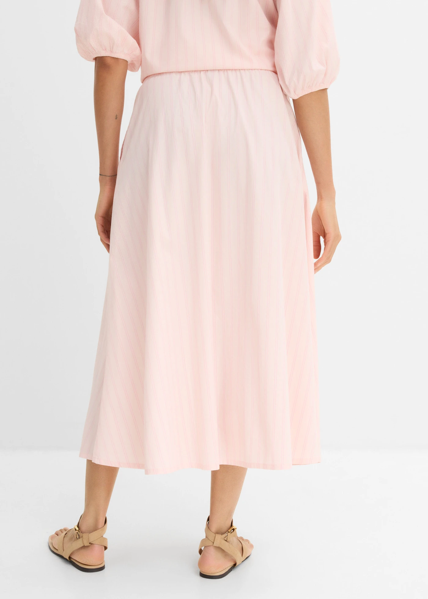 Midi rok van een katoenmix • lichtroze-roze gestreept • bonprix online shop