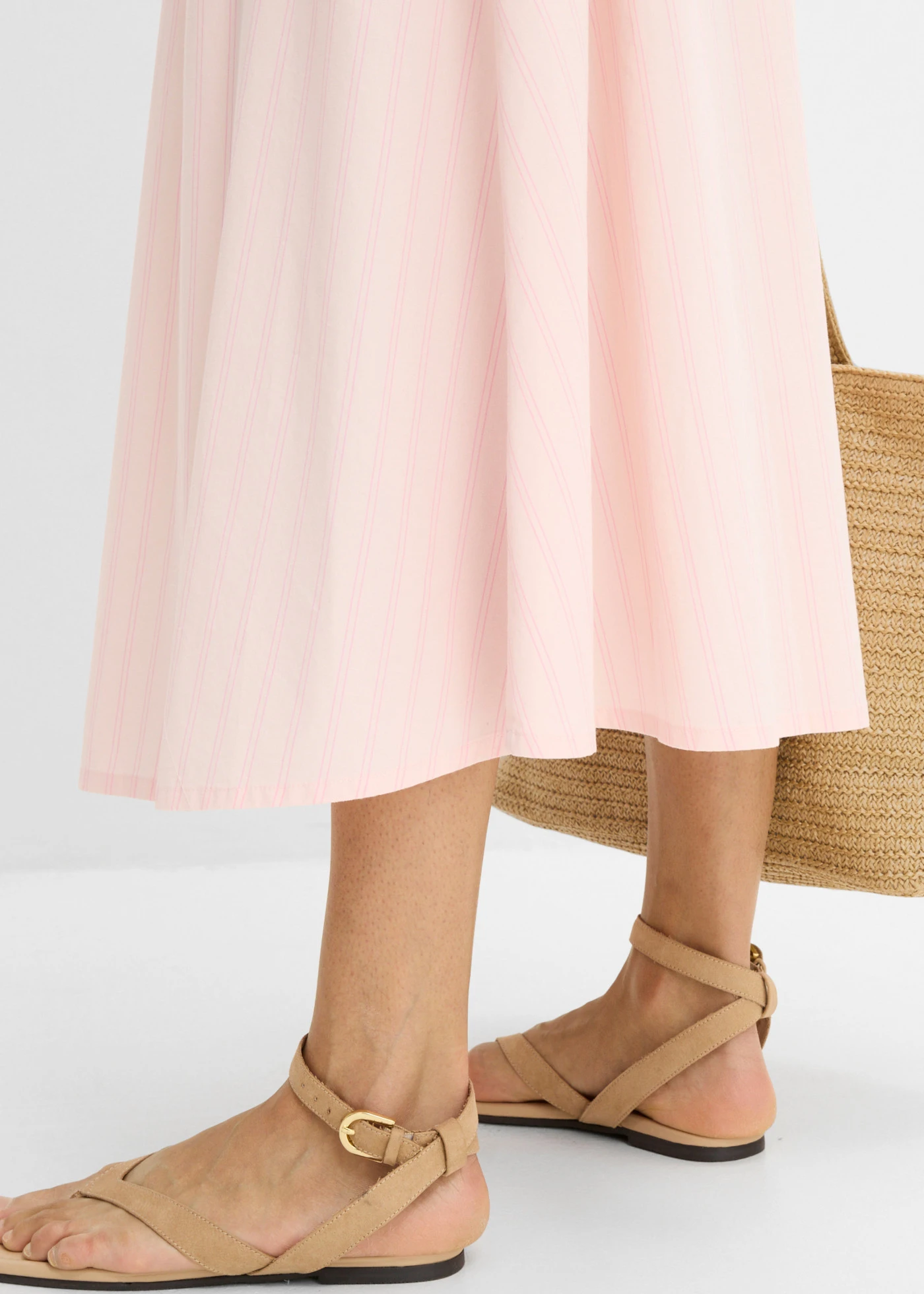 Jupe midi en coton extensible • rose clair-rose rayé • Boutique bonprix