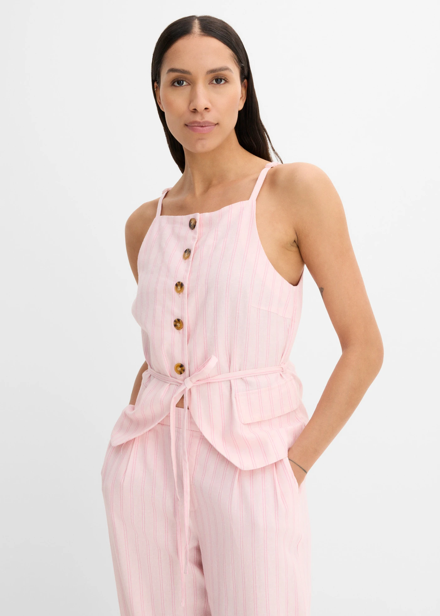 Vestă tip blazer din mix răcoros cu in • roz pal-roz cu dungi • magazin bonprix