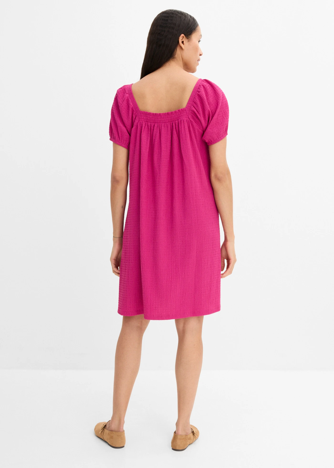 Jersey jurk van gestructureerde crêpe • fuchsiapink • bonprix online shop