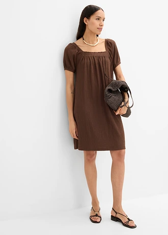 Jersey jurk van gestructureerde crêpe • bruin • bonprix online shop