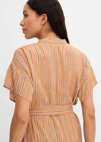 Rochie gen caftan din viscoză moale • bej-camel mat-maro-ecru cu dungi • magazin bonprix