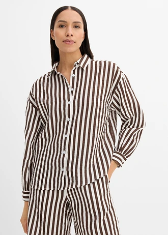 Mousseline overhemdblouse van puur katoen • bruin-wolwit gestreept • bonprix online shop
