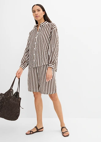 Mousseline overhemdblouse van puur katoen • bruin-wolwit gestreept • bonprix online shop