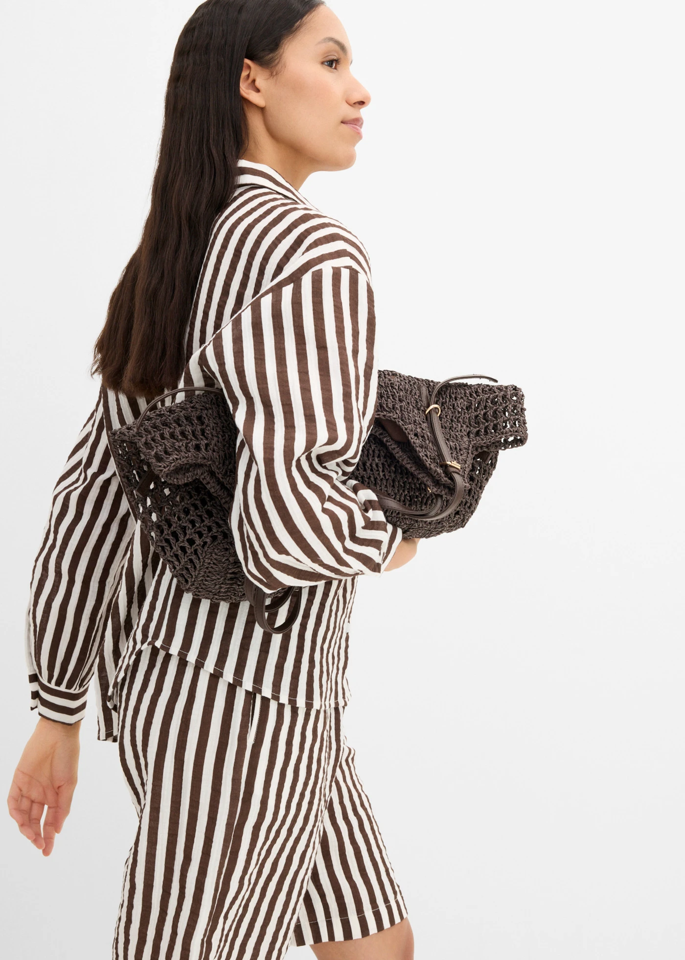 Mousseline overhemdblouse van puur katoen • bruin-wolwit gestreept • bonprix online shop