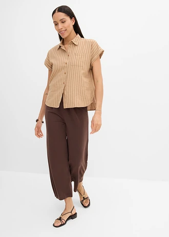 Chemisier manches courtes • camel mat-marron rayé • Boutique bonprix