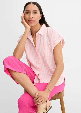 Chemisier manches courtes • rose clair-rose rayé • Boutique bonprix