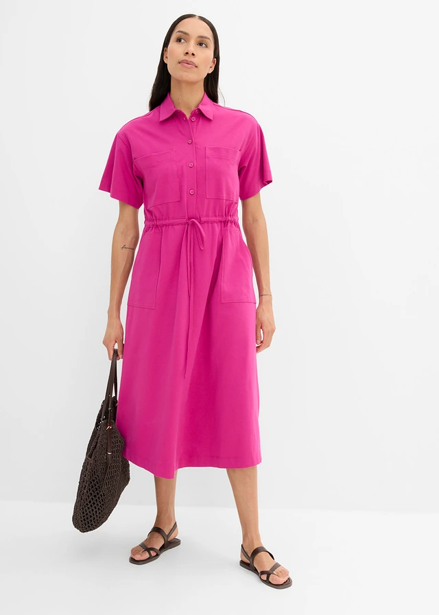 Jerysey jurk van stretch katoen, Kleur: fuchsiapink