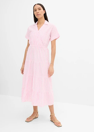 Rochie petrecută din bumbac 100% • roz-ecru cu dungi • magazin bonprix