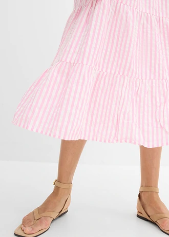 Rochie petrecută din bumbac 100% • roz-ecru cu dungi • magazin bonprix
