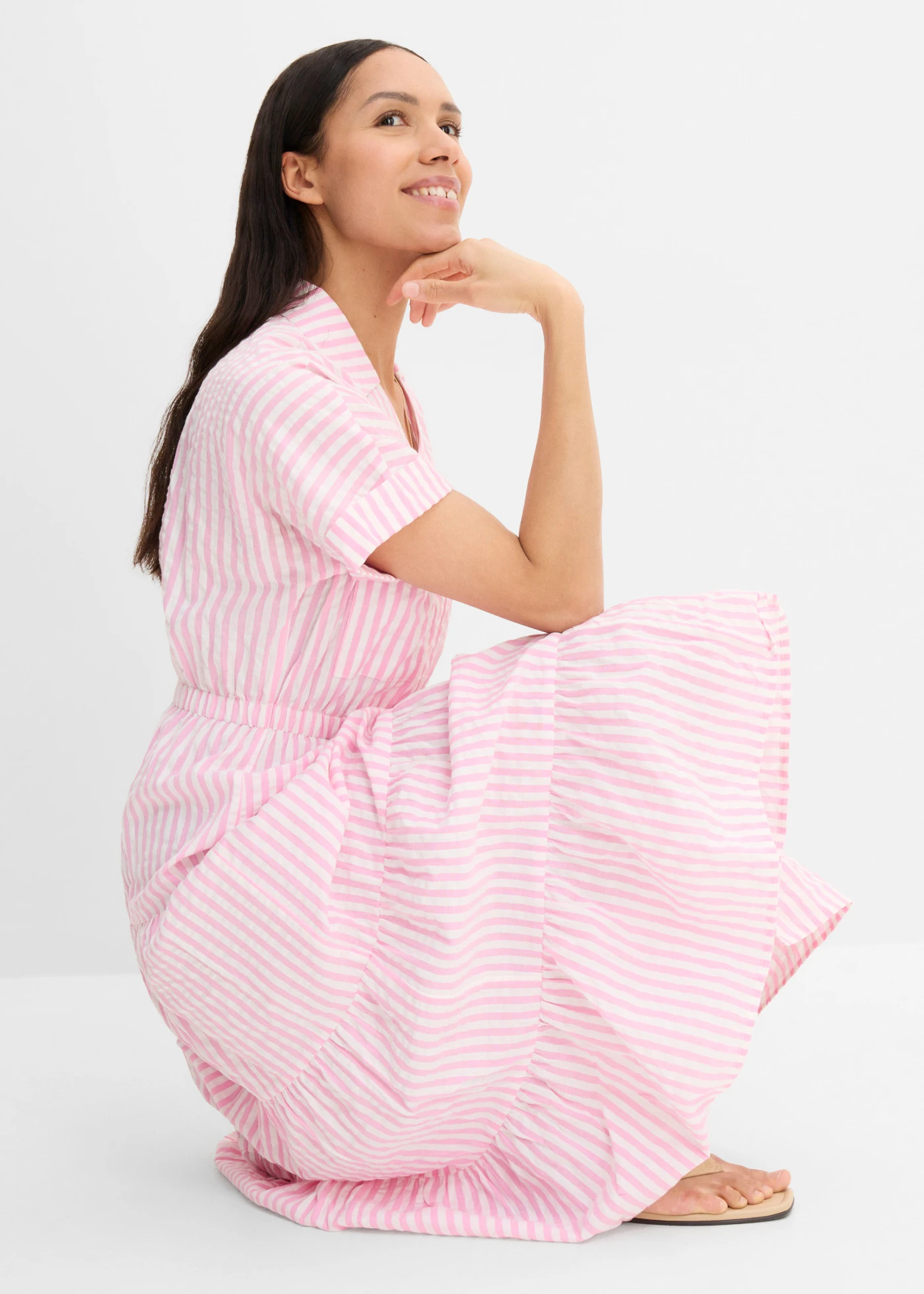 Rochie petrecută din bumbac 100% • roz-ecru cu dungi • magazin bonprix
