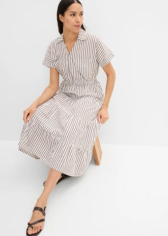 Robe style portefeuille 100% coton • marron-écru rayé • Boutique bonprix