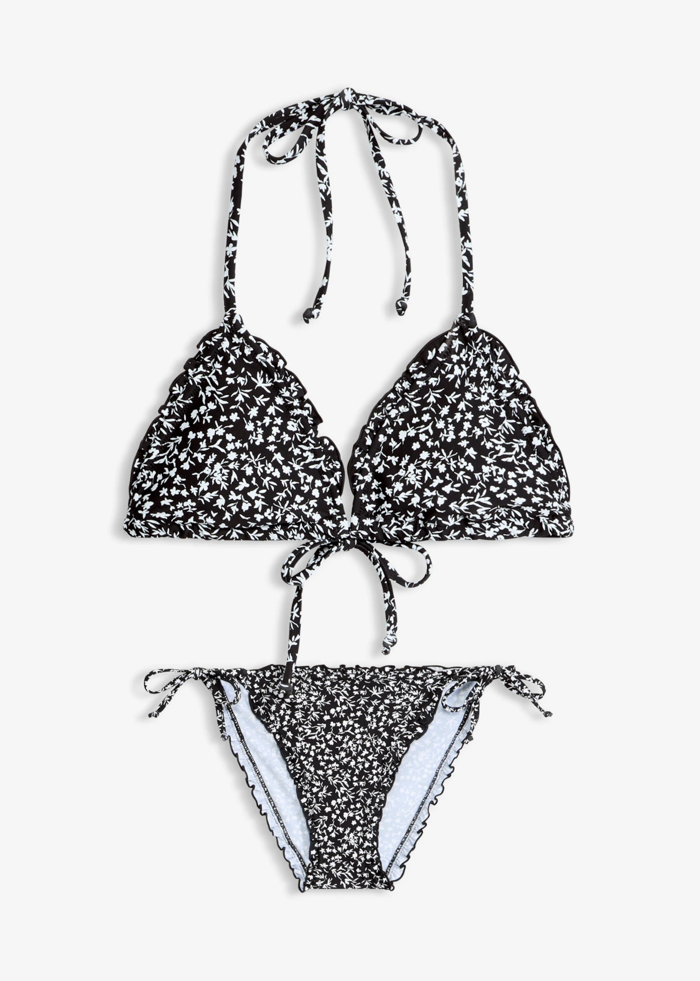 Háromszög fazonú bikini vékony fodorral (2-részes szett) • fehér/virágmintás • bonprix áruház
