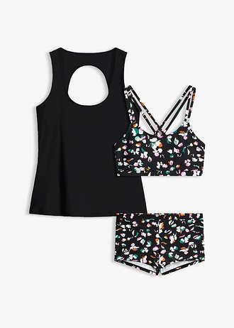 Tankini en bustier-topje (3-dlg. set), Kleur: zwart