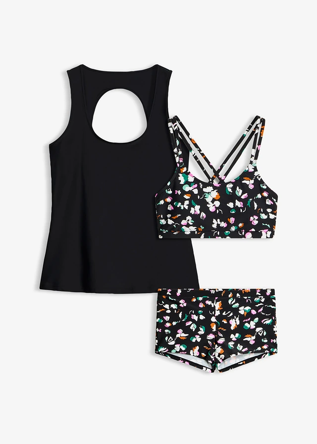 Tankini en bustier-topje (3-dlg. set) • zwart • bonprix online shop