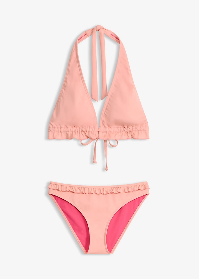 Nyakpántos bikini fodorral (2-részes szett) • rózsaszín • bonprix áruház
