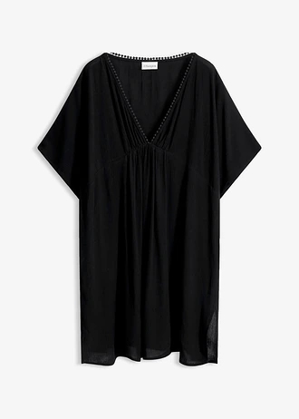Strandtuniek van gestructureerde crinkle, Kleur: zwart