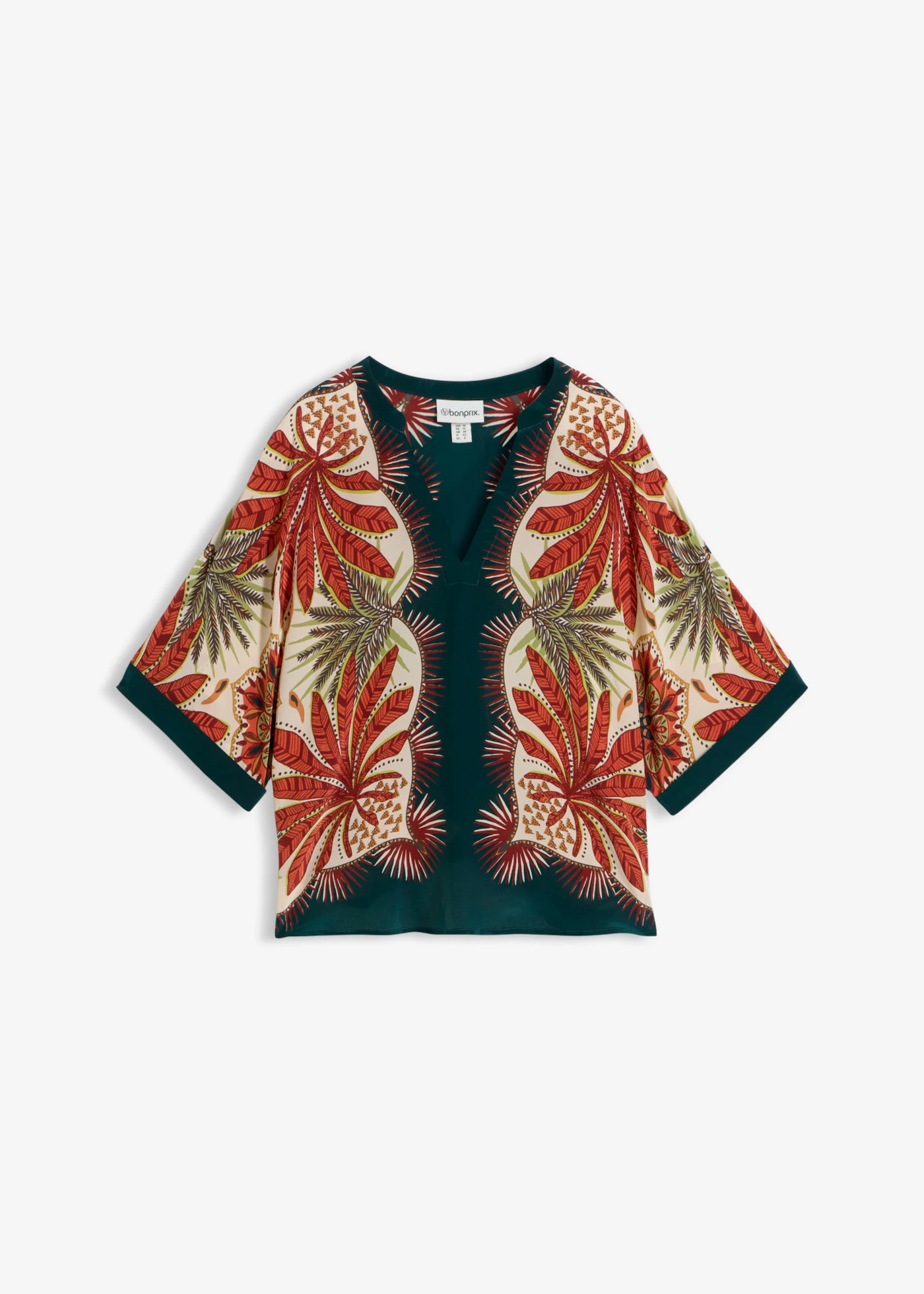 Blouse en soie mélangée • vert profond/rouge désert imprimé • Boutique bonprix