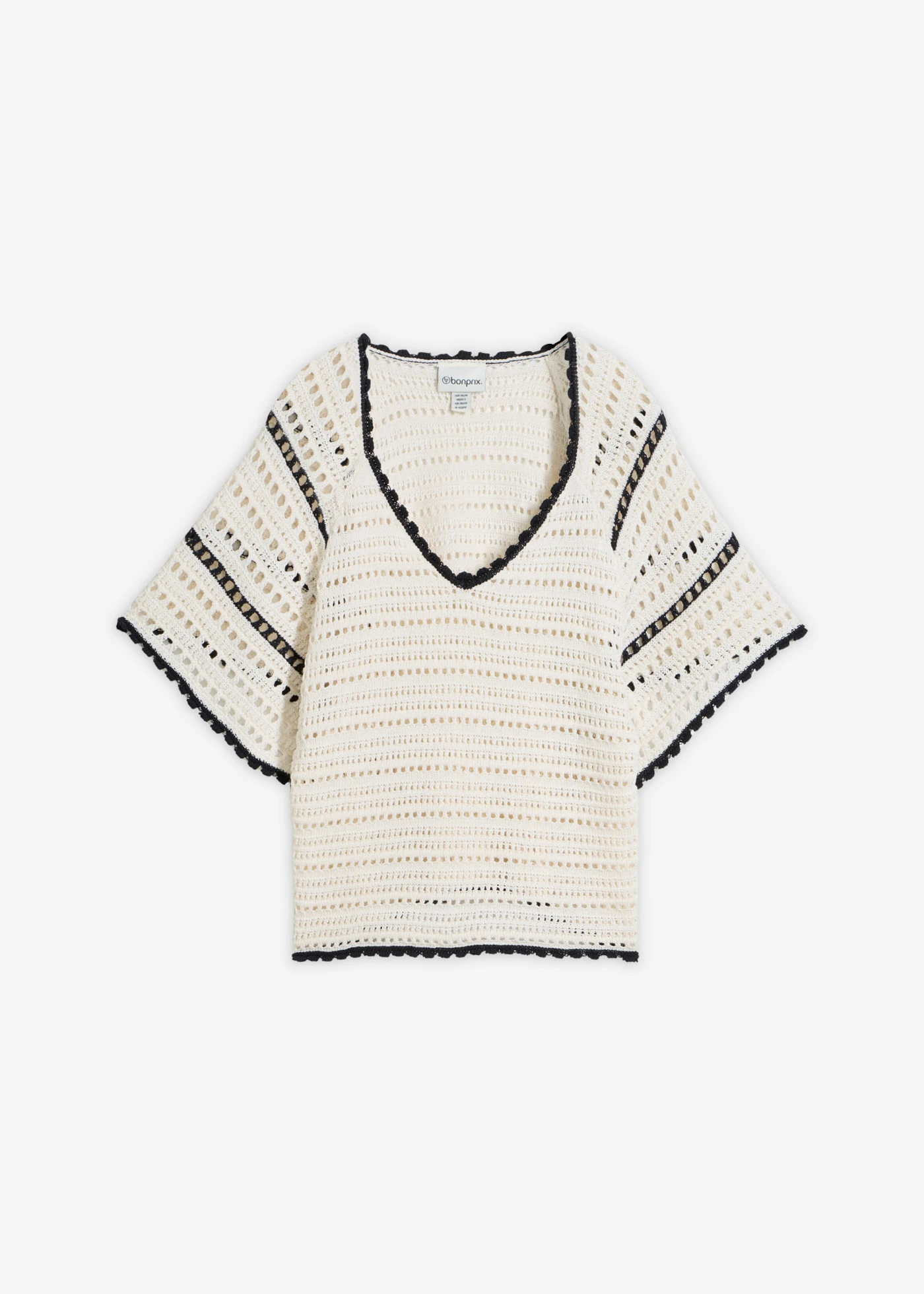 Pulover ajurat cu in • alb perlat-negru • magazin bonprix