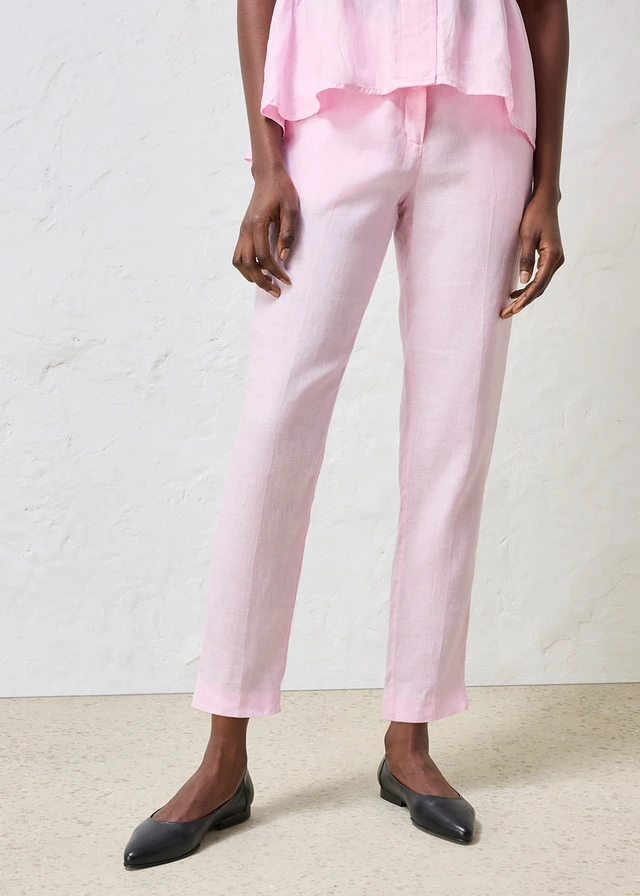 Pantalon raccourci, 100% lin, Couleur: rose cristal