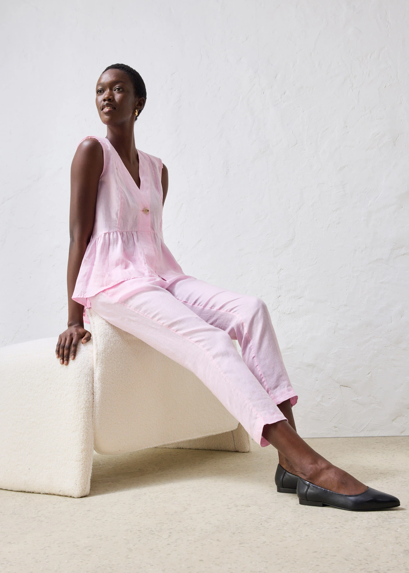 Pantalon raccourci, 100% lin • rose cristal • Boutique bonprix