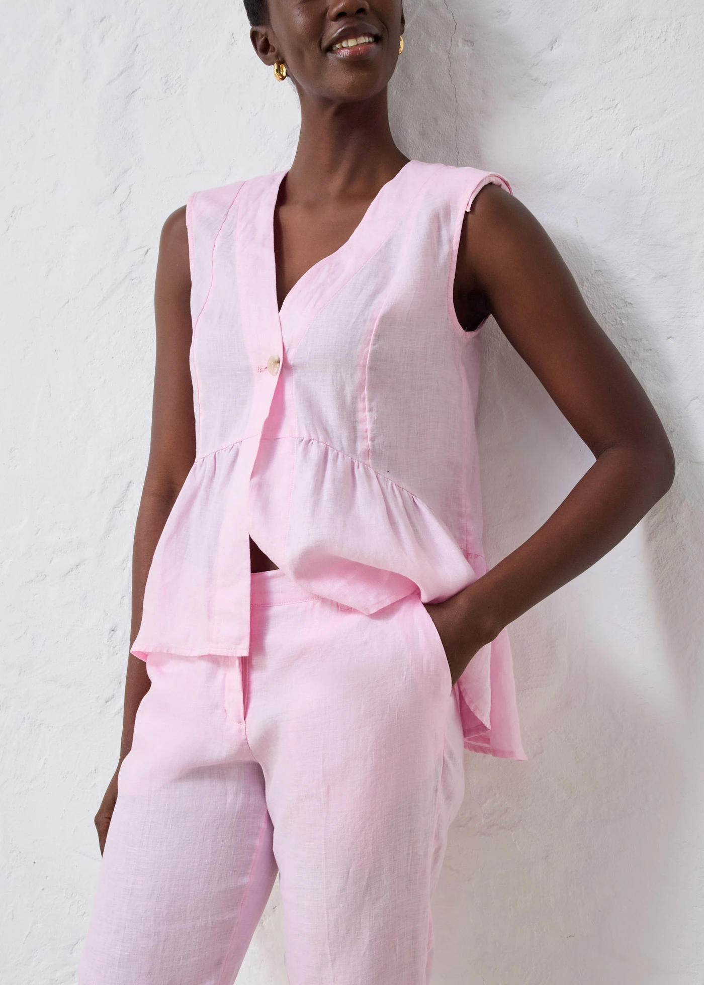 Pantalon raccourci, 100% lin • rose cristal • Boutique bonprix