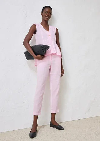 Pantalon raccourci, 100% lin, Couleur: rose cristal