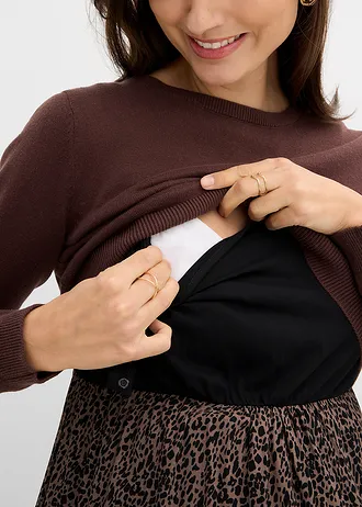 Ensemble robe et pull 3en1 pour la grossesse et l’allaitement (ens. 2 pces) • brun argile-noir léopard • Boutique bonprix