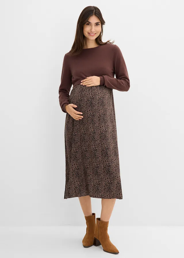 Ensemble robe et pull 3en1 pour la grossesse et l’allaitement (ens. 2 pces), Couleur: brun argile-noir léopard