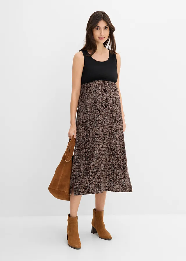 3-in-1 set met een pullover en zwangerschapsjurk met voedingsfunctie (2-dlg. set), Kleur: leembruin-zwart luipaardprint