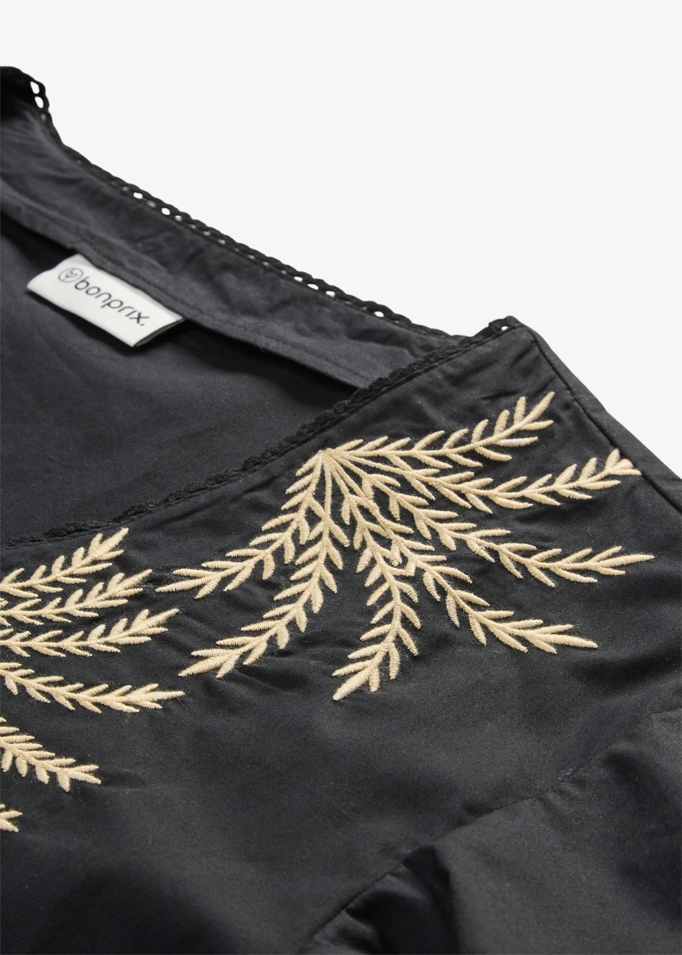 Bluză cu broderie • negru-bej nisipiu mat • magazin bonprix