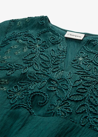 Rochie caftan vaporoasă, cu ornamente • verde profund • magazin bonprix