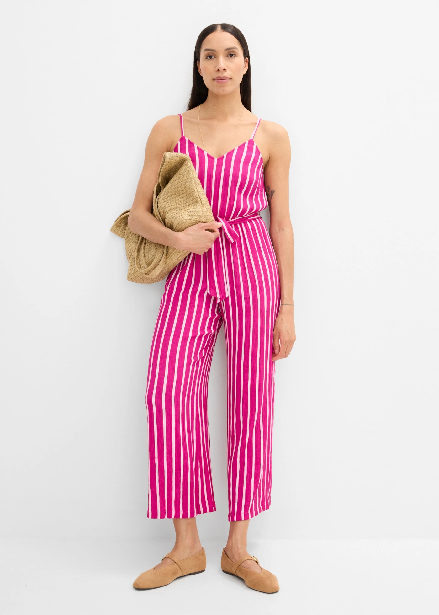 Salopetă din viscoză texturată • pink-fucsia-roz cu dungi • magazin bonprix