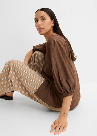 Oversized blouse in een zachte viscosemix • bruin • bonprix online shop