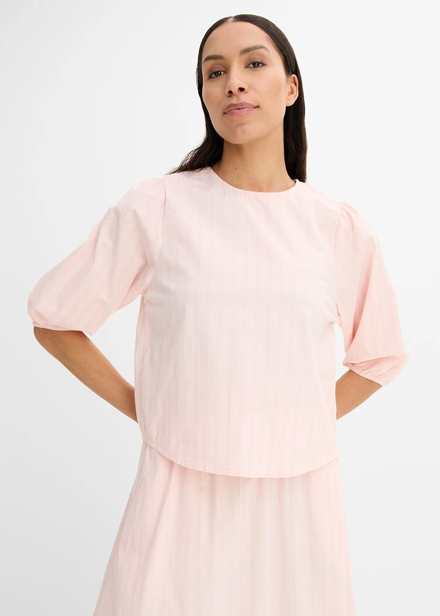 Blouse met volumineuze mouwen, Kleur: lichtroze-roze gestreept
