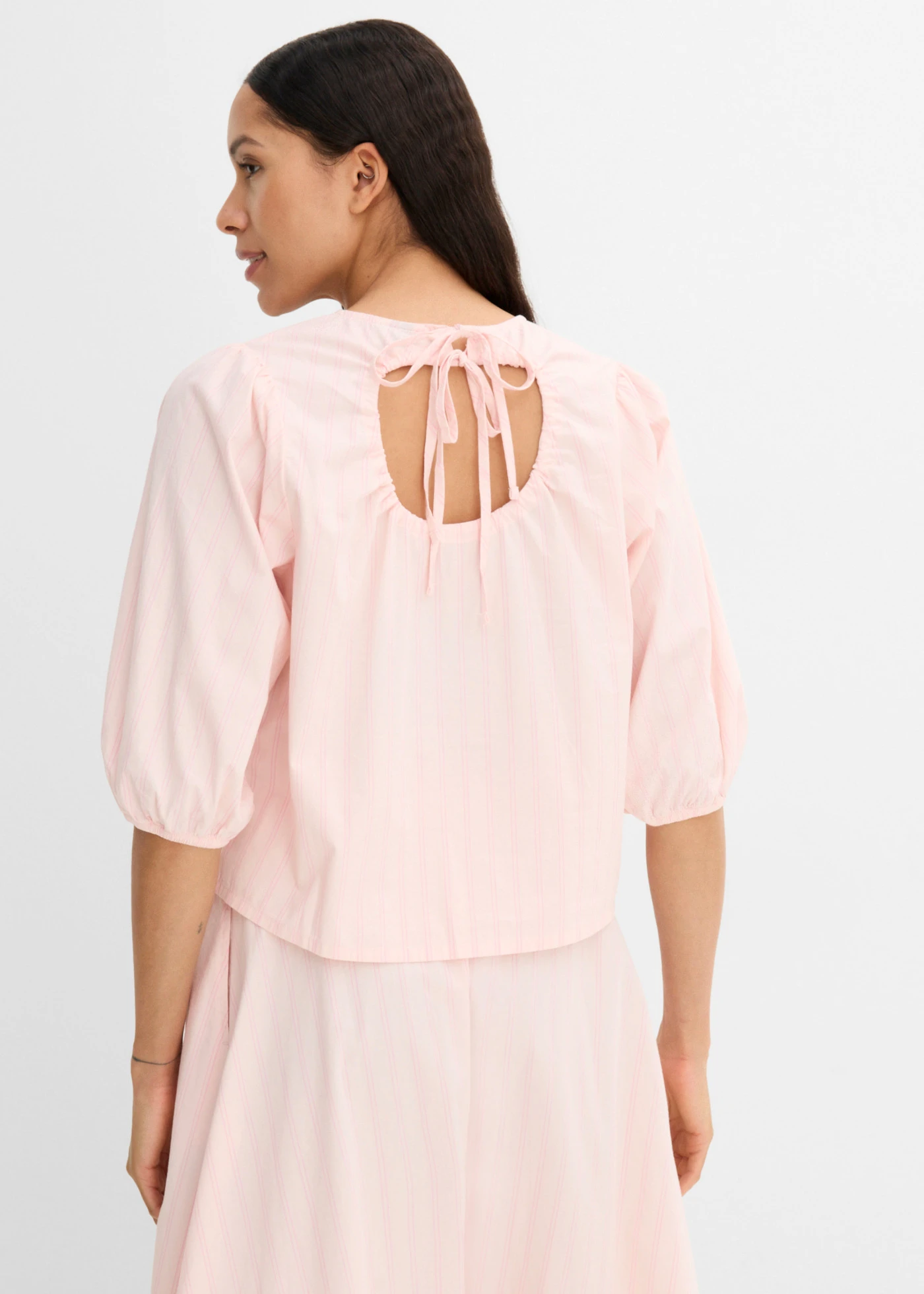 Blouse à manches bouffantes • rose clair-rose rayé • Boutique bonprix