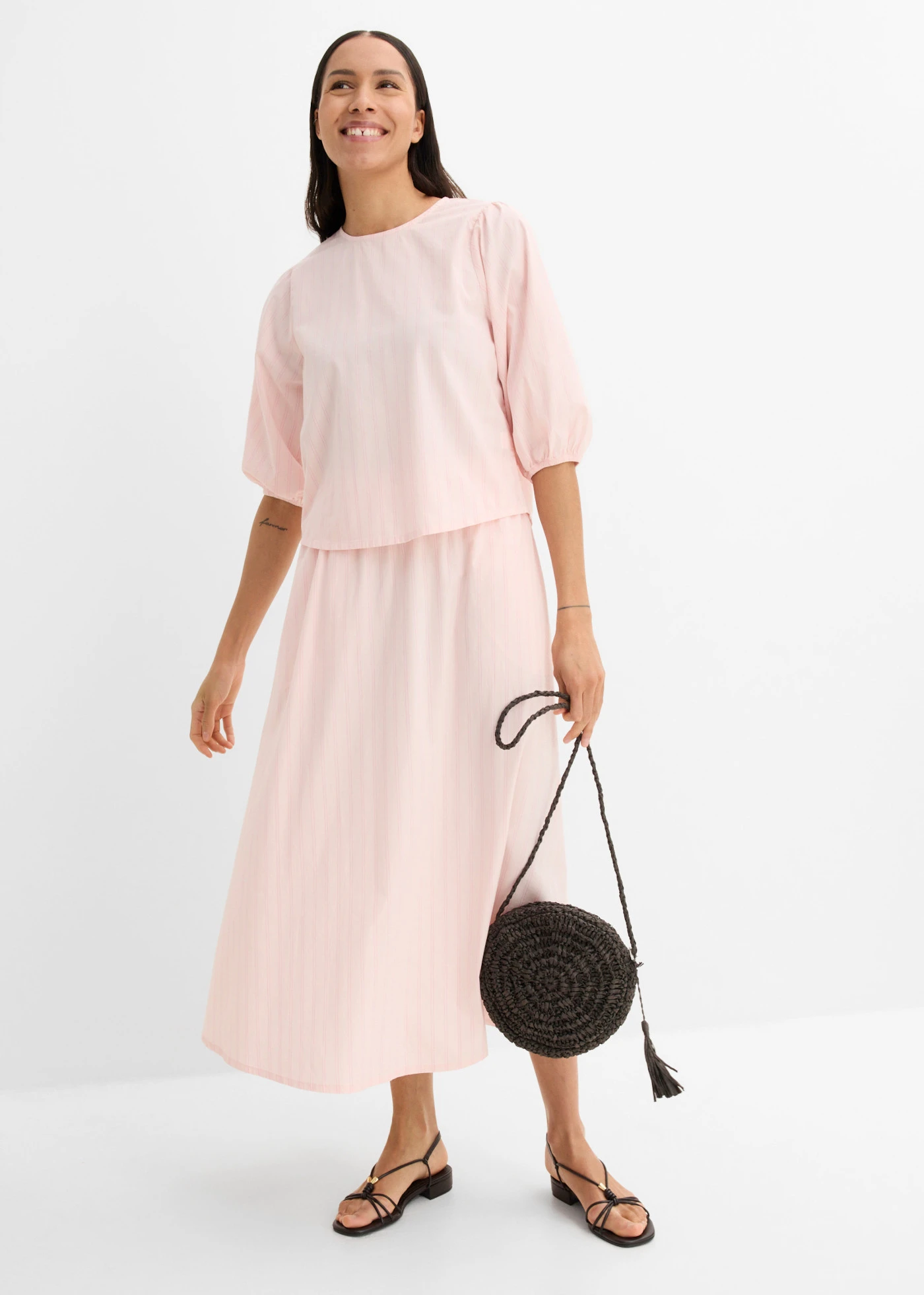 Blouse à manches bouffantes • rose clair-rose rayé • Boutique bonprix