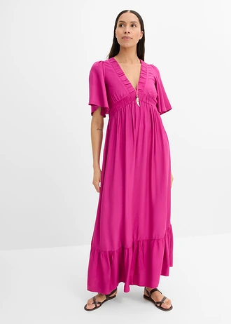 Maxi jurk met strokenrok van soepele viscose, Kleur: fuchsiapink