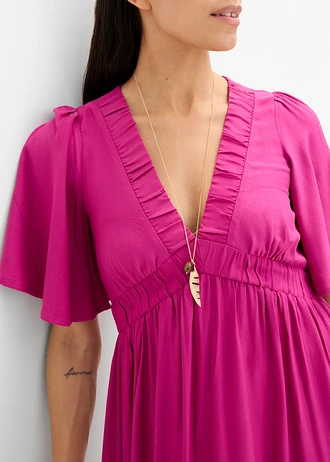 Maxi jurk met strokenrok van soepele viscose • fuchsiapink • bonprix online shop