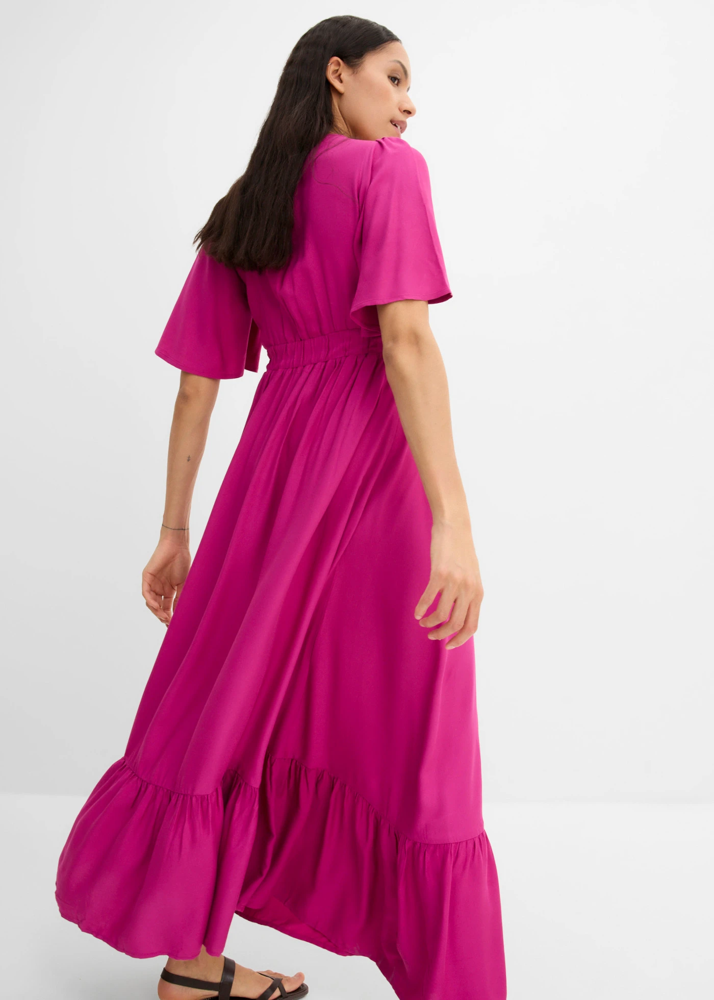 Maxi jurk met strokenrok van soepele viscose • fuchsiapink • bonprix online shop