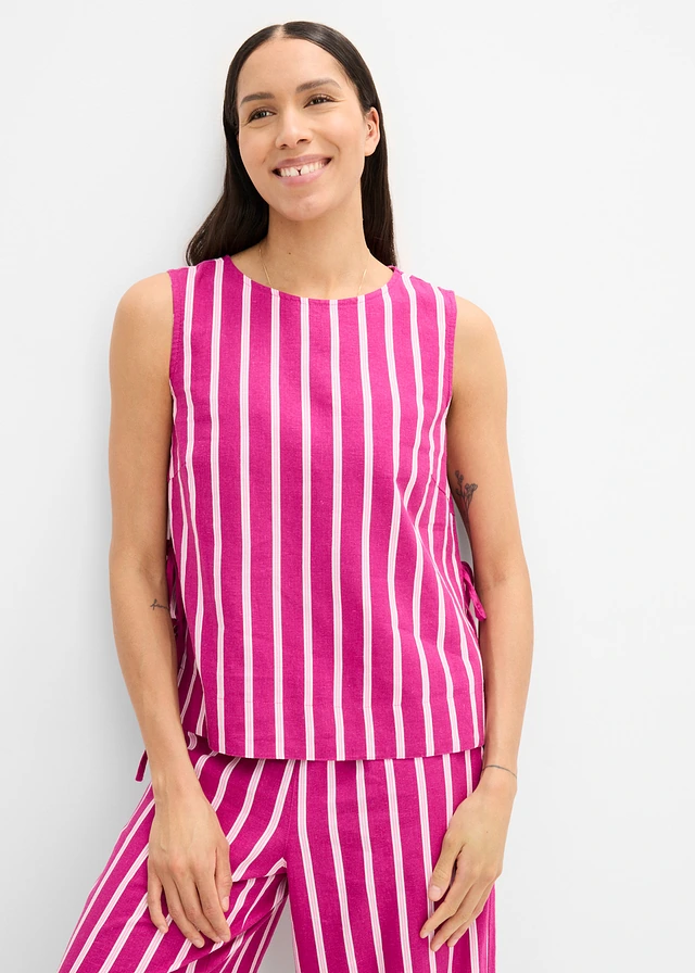 Top rayé, Couleur: rose fuchsia-rose rayé verticalement