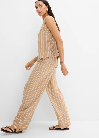 Gestreepte instapbroek • mat camel-bruin verticaal gestreept • bonprix online shop