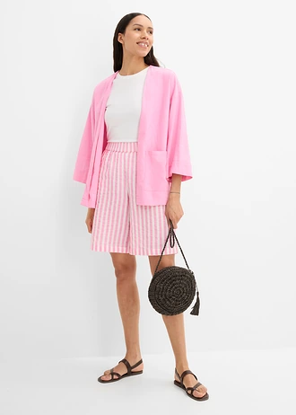 Kimono blouse van een linnenmix, Kleur: roze