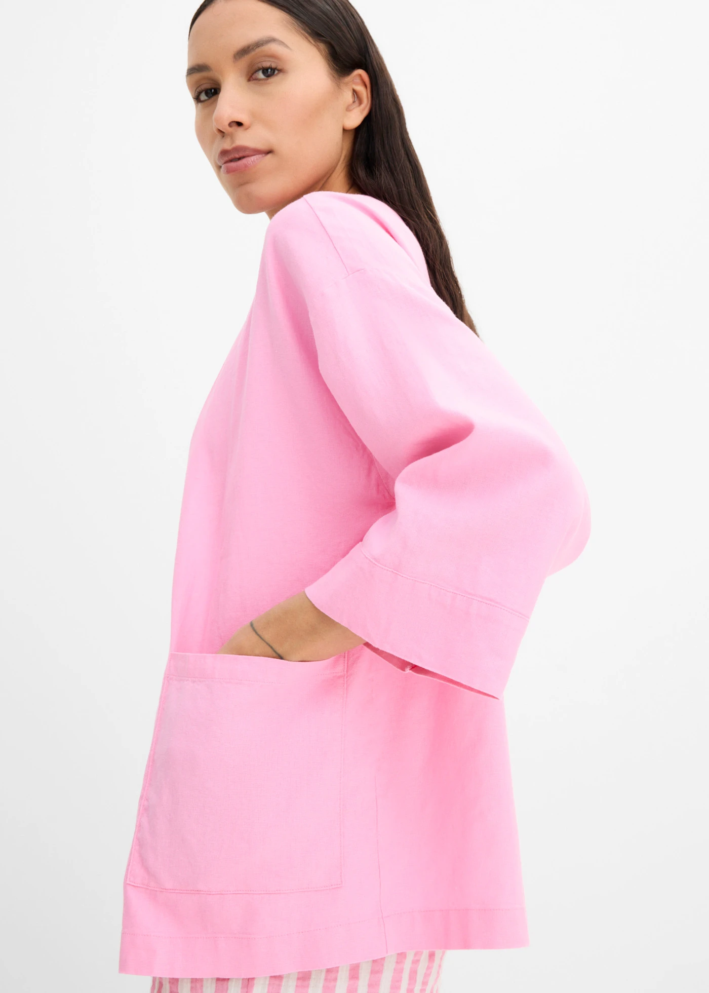 Veste kimono en lin mélangé • rose • Boutique bonprix