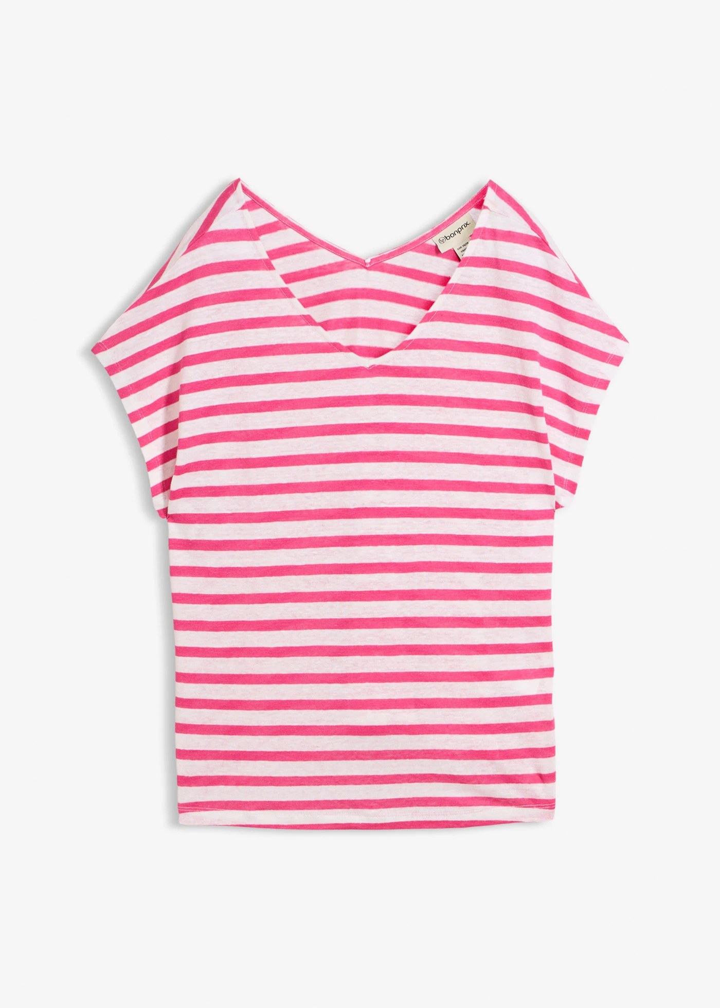 T-shirt 100% lin à manches chauve-souris • fuchsia-blanc rayé • Boutique bonprix