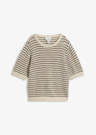 Ajour trui met linnen • lichtsand-donkerbruin • bonprix online shop