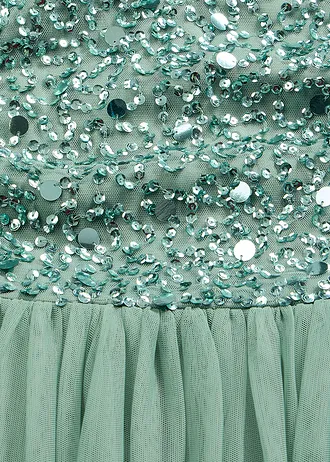 Avondjurk van sierlijke tule met paillettenborduursel • pastelgroen • bonprix online shop