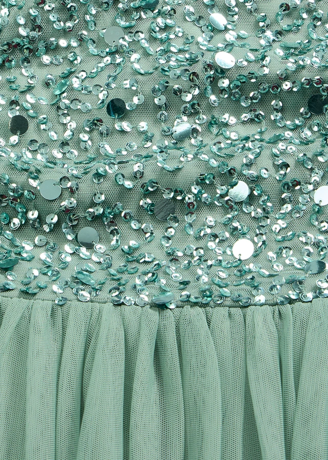 Robe de soirée en tulle avec haut brodé de sequins • vert pastel • product-page.page-title-suffix