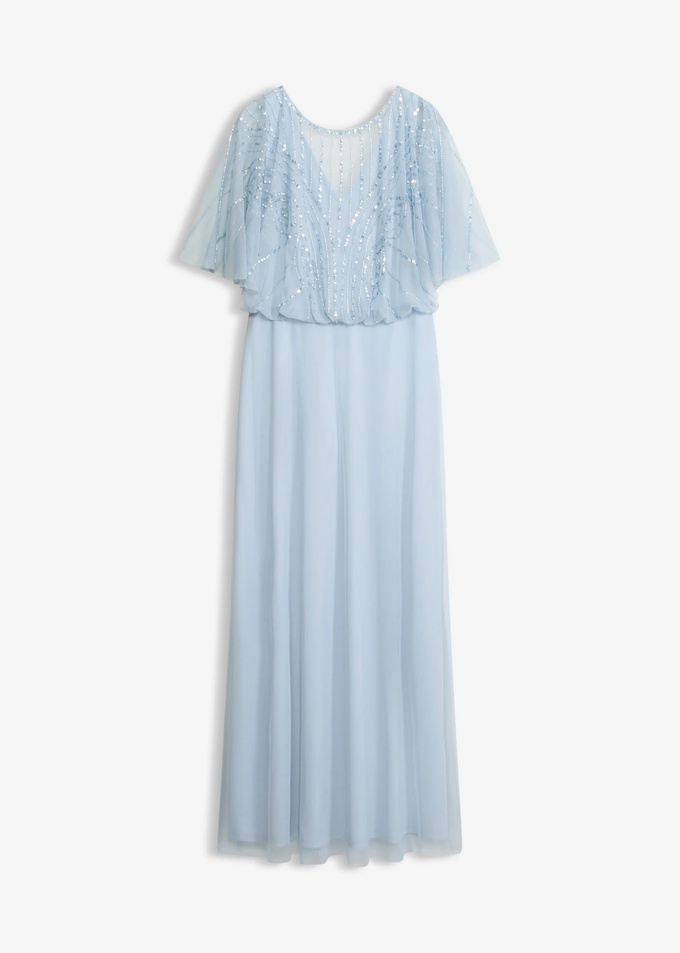 Robe longue en tulle fin avec sequins brodés • bleu poudré • Boutique bonprix