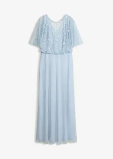 Rochie maxi din tul fin cu broderie cu paiete, culoare: albastru pudrat